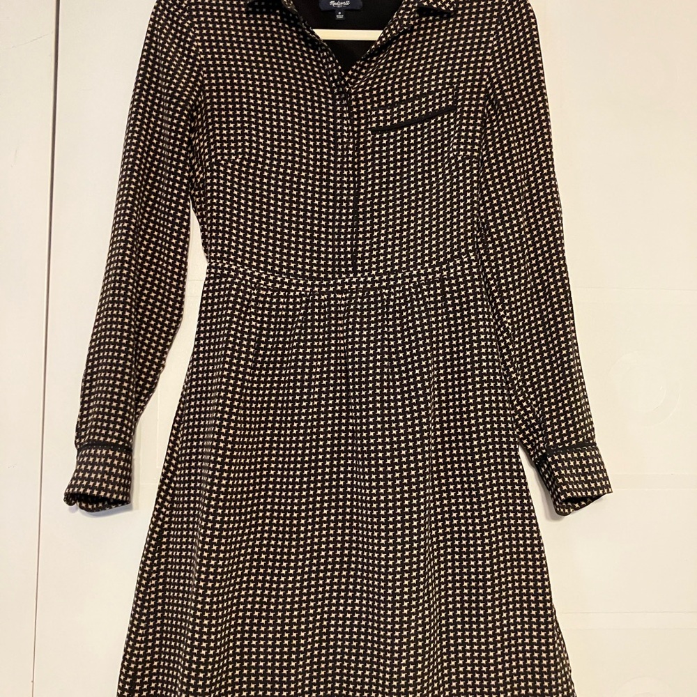 Madewell Silk Houndstooth Pattern Dress